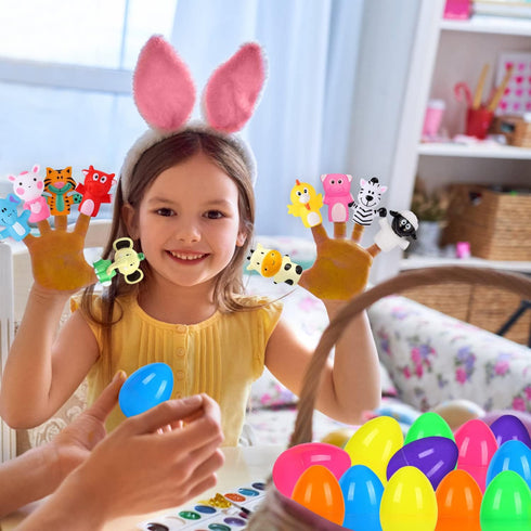 12 Pack Easter Eggs Prefilled with Animal Finger Puppets, Easter Basket Stuffers Plastic Easter Eggs Fillers Surprise