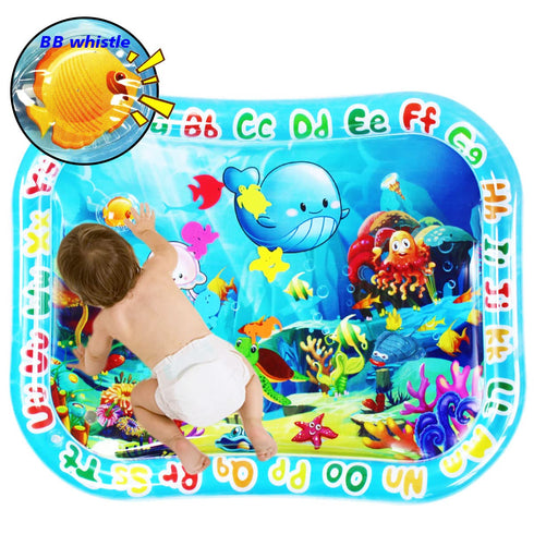 Extra Big Infant Water mat, Large Water Play mat, Seas and Oceans Tummy Baby Toys with BB Call, Fun Early Development Activity Play Center for Newborn (39.5x31.5 in)