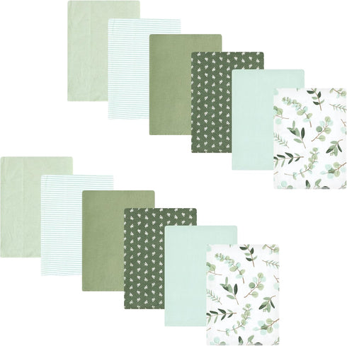 Hudson Baby Unisex Cotton Flannel Burp Cloths Bundle, Eucalyptus, One Size