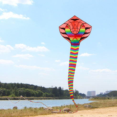 Besra Large Cobra Snake Kite, 52ft Colorful Rattlesnake Kite with Long Tails for Outdoor Fun