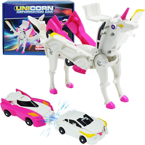 WIESSOC Collision Transforming Unicorn Car Toy, 2 Magnetic Cars Transform into Unicorn Toys