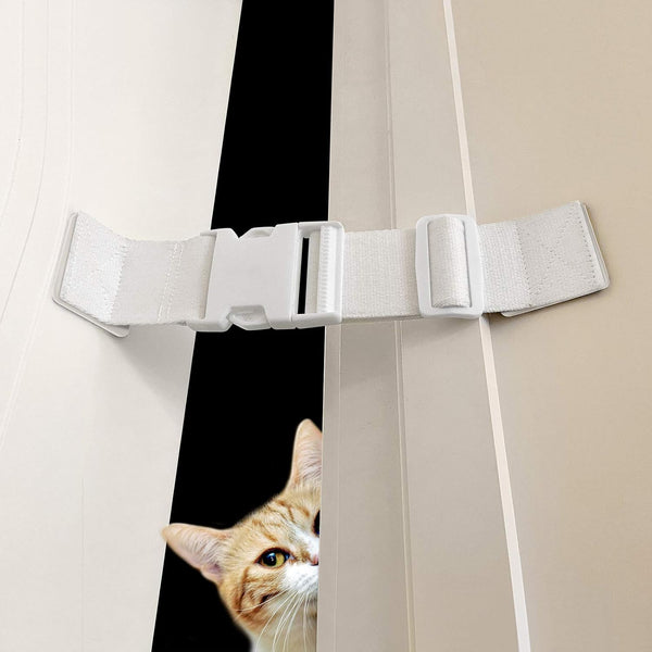 Child Proof Door Lock Latch with Adjustable Strap for Cat Room, 2 Packs, Reusable Baby Safety Lock, White