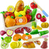 Beberolen Wooden Play Food Sets for Kids Kitchen Toddlers Wood Toys Cutting