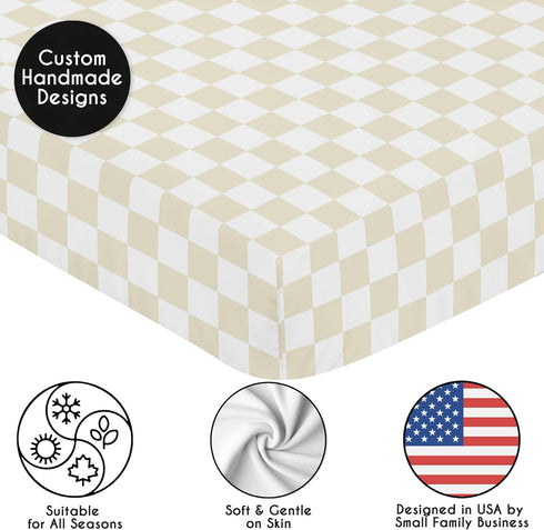 Sweet Jojo Designs Fitted Baby Crib Sheets (Beige Gingham Checkered) for Boys or Girls, Infant Nursery, Toddler Room
