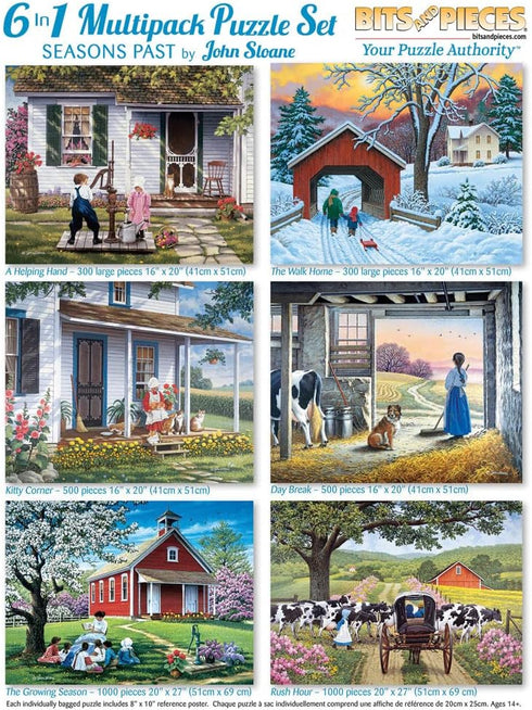 Bits and Pieces 6-in-1 Multi-Pack, 300, 500, and 1000 Piece Jigsaw Puzzles, Seasons Puzzle Set