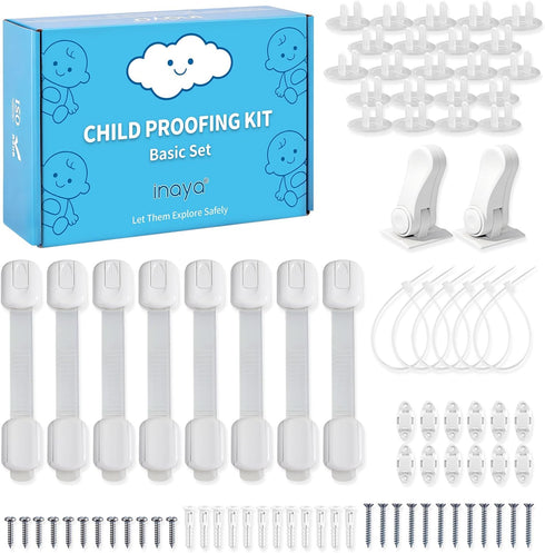 Inaya Baby Proofing Kit - Child Safety Hidden Locks for Cabinets &