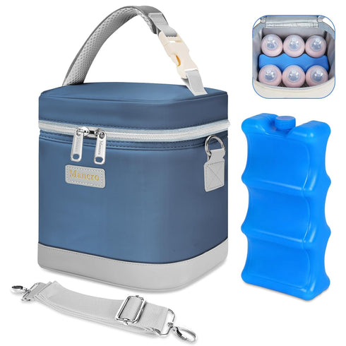Mancro Breastmilk Cooler Bag with Ice Pack, Insulated Baby Bottle Bag Fits