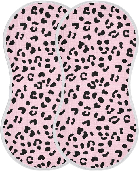 GOODOLD Leopard Print Pink Muslin Baby Burp Cloths - Super Absorbent and Soft