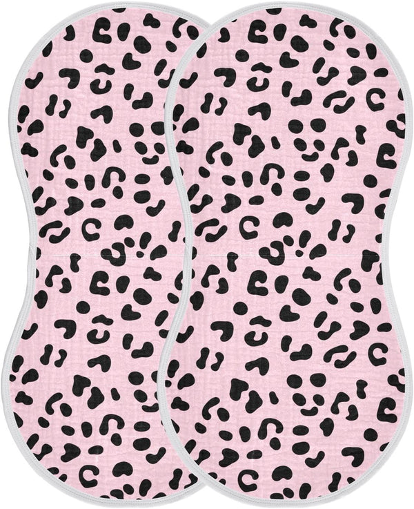 GOODOLD Leopard Print Pink Muslin Baby Burp Cloths - Super Absorbent and Soft