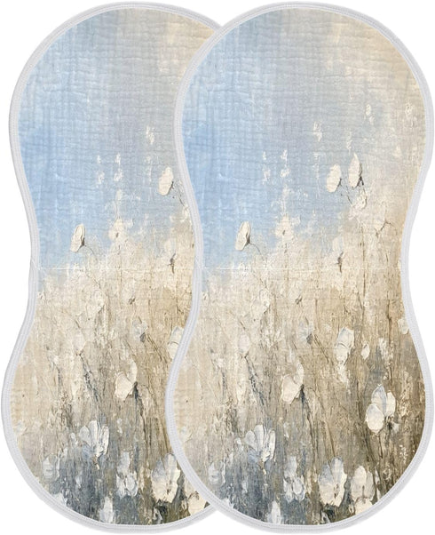 YETTASBIN Field White Flowers Muslin Baby Burp Cloth, Super Soft Absorbent Cotton Burp Rag Baby Bibs Feeding Cloth