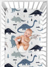 Sweet Jojo Designs Fitted Baby Crib Sheets (Blue Dinosaur) for Boys, Infant Nursery, Toddler Room - Standard Size