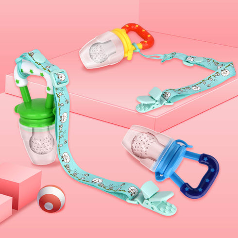 Food Feeder Baby Fruit Pacifier (3 Pcs) with 6 Different Sized Silicone Pacifiers, 90ML Spoons Clip, Infant Teething