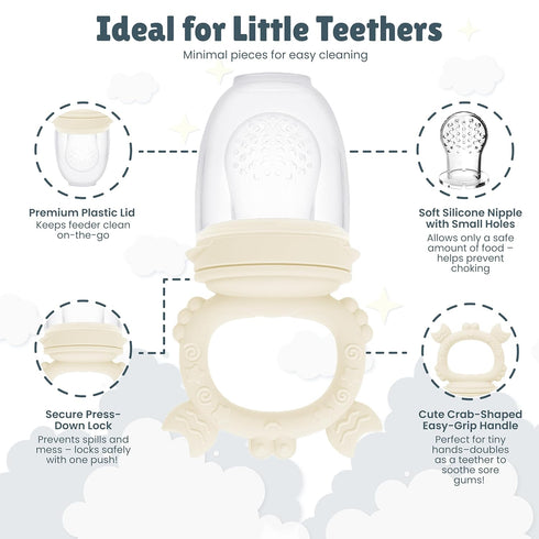Set 3-in-1 3 Baby Fruit Feeder & Teether Food Pacifier, Breastmilk Popsicle Tray & Adjustable Bib Pacifier Sizes