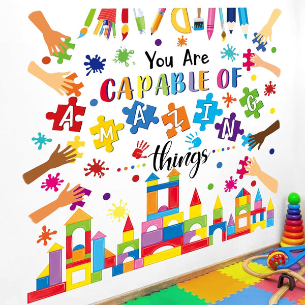 wondever Reading Corner Builders Blocks Wall Stickers Inspirational Quotes You are Capable