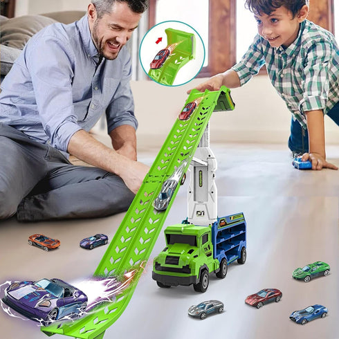3-5 4-8,Foldable Sets 2.8-Ft 6 3 4 5 6 7 8+ Toddler Car Truck Toys,Car Carrier Truck Toys for Kids Age Car Track