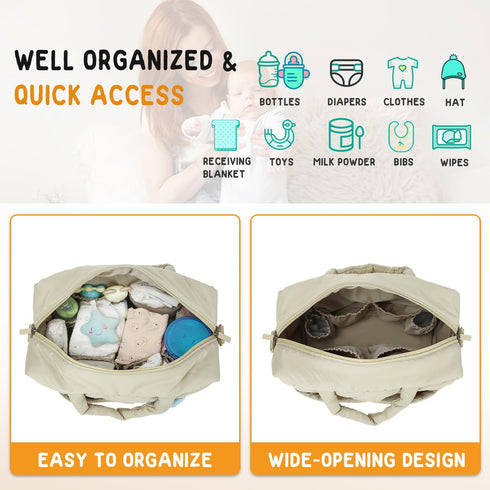 Buzz&Bloom Baby Diaper Bag Tote, Large Capacity Travel, Hospital Bag Functional with Changing Pad and Stroller