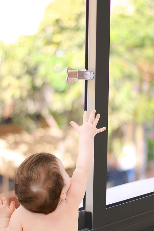 Inaya Sliding Door Lock for Child Safety, 4-Pack, Child Proof Locks for Sliding Glass Doors, Windows & Cabinets