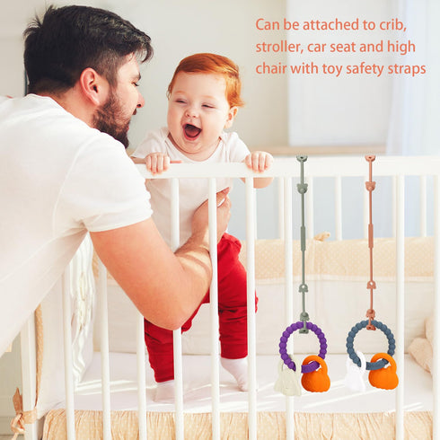 Halloween Baby Teether Toys, Silicone Teething Ring Toy with Rattles Pumpkin and Ghost, Dark Grey, for Babies 3-6-12