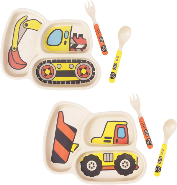 Kid Plate Set - Bamboo Toddler Dinnerware, Spill Proof Divided Plate, Baby Spoon and Fork 3-Piece Set, Teaches Portion