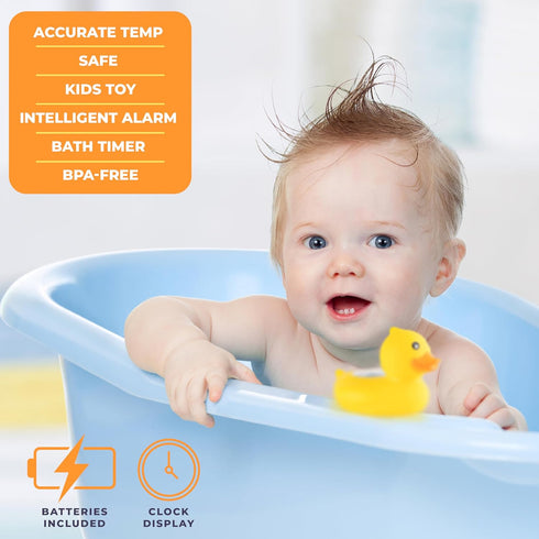 Duck Baby Bath Thermometer & Clock - Fahrenheit & Celsius Baby Bath Thermometer, Baby Thermometer for Baby Essentials - Room & Water Thermometer - Soft Material Baby Bath Products