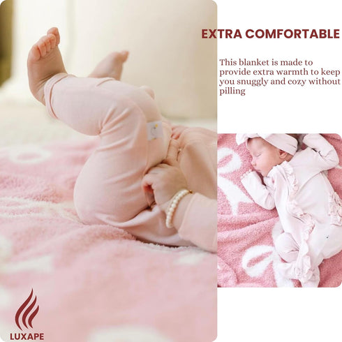 Cozy 30x40 Bow Blanket Pink Bows Soft Throw Blanket Reversible Premium Fabric for Best Comfort