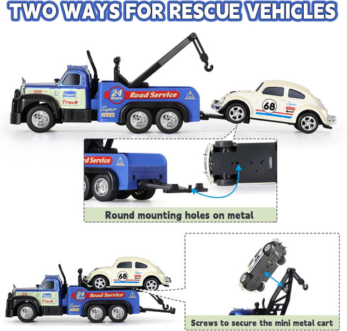 Set 2PCS,City 3-5 4-7 8-12 1:64 haomsj Mini Rc Tow Truck Toy with Mini Metal Car Service Vehicle Remote Control Tow