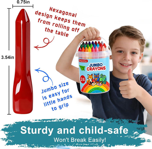 DreamCosy 1-3, 24 16 4-8, Triangle Jumbo Crayons for Toddlers Colors Washable Crayons with Printed Coloring Sheets