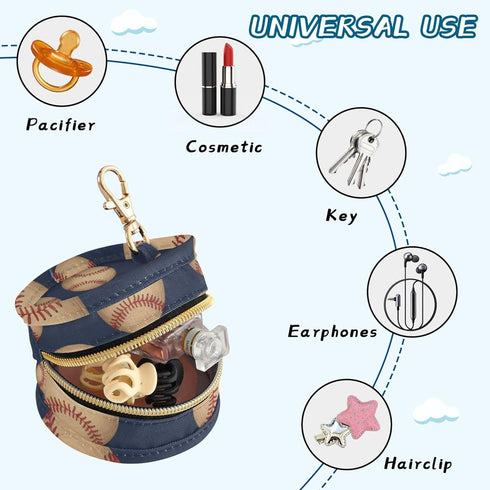 PYBUG Baseball Round Pacifier Storage Case, Polyester & TPU Lined with Hook Buckle, Pacifier Container Box for Baby