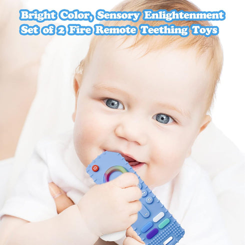 2-Pack Silicone Baby Teething Toys, TV Remote Shape Teethers for 6-18 Months Infants, Sensory Toy for Boys and Girls