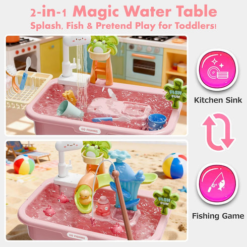 YOKISS 22 4L Summer 3-8 Sand and Water Table Toy for Toddlers, Piece Toy Accessories, Large Capacity Basin, Fishing
