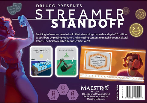 Streamer Standoff Strategy Board Game, Create Content, Build Your Channel, Race to 20M Subscribers, 2-5 Players