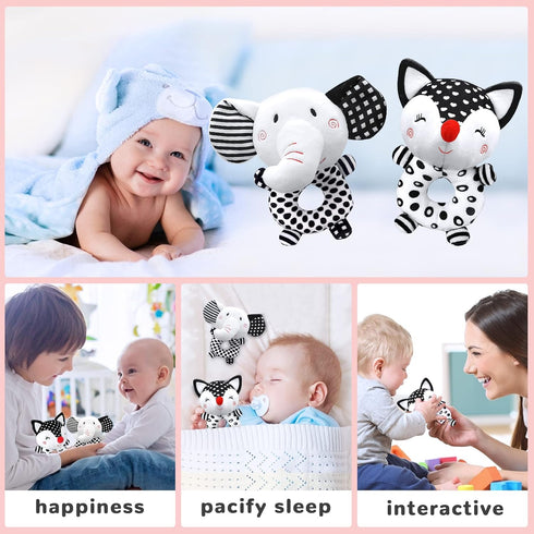 Baby Rattles 0-6 Months, Newborn Toys, Black & White High Contrast Plush Stuffed Toys for 0-12 Months Girl Boy