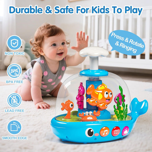 6-12 1 1st 6 7 8 9 10 11 12Month Baby Toys Months, Press & Glow & Spin Infant Toys, Cause and Effect Baby Musical Toys