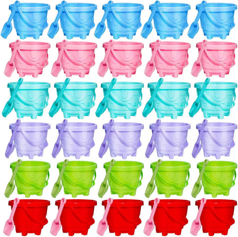 Holady 60 PCS 5.78 Inch Sand Castle Beach Bucket and Beach Shovels Toy