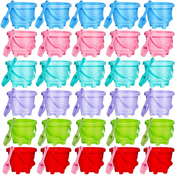 Holady 60 PCS 5.78 Inch Sand Castle Beach Bucket and Beach Shovels Toy