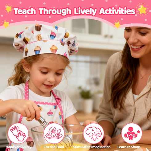 MEIDAYAI 11 Set 3-8, PCS Kids Baking for Girls, Chef Costume with Adjustable Apron & Hat, Pretend Play Kitchen Toys