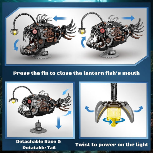 Set 8-14+, Adults(1038+Pieces) Mechanical Angler Fish Building Block - STEM Toys for Boys & Girls Deep Sea Ocean