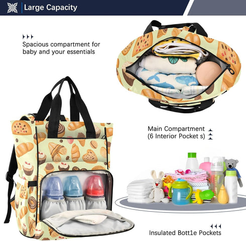 SUABO Backpack Donuts Ice Cream Bread Pattern Baby Diaper Bag Large Bag Waterproof Travel Diaper Bags for Moms and Dads