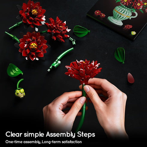 Set, 1482 12+ PLAXSOON Dahlia Flowers Building Flower Bouquet Gift for Mothday Day Botanical Collection Building Block