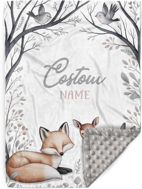 Kryvoxc Personalized Baby Blankets with Name, Fox Deer Bunny Design Double Layer Receiving