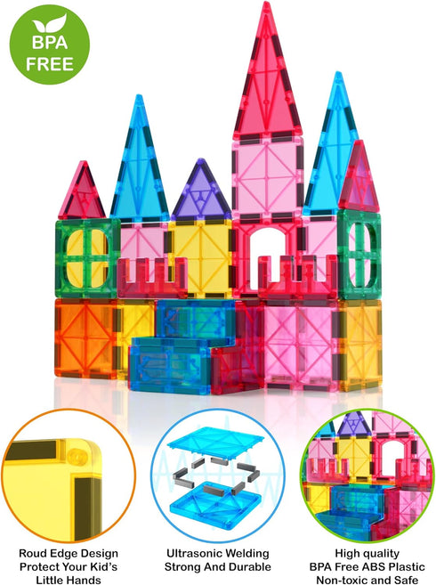 Jasonwell Magnetic Tiles Building Blocks Set for Boys Girls - Educational Magnet Construction Kit for Kids 3-10