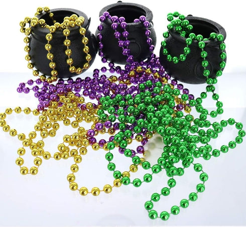 GIFTEXPRESS 12 pcs Mardi Gras Beads, 33" Multi Colors Necklaces Bundle, Metallic Colors in Gold, Green, Purple