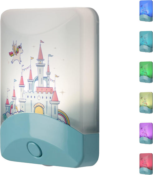 GE Color-Changing LED Night Light, Princess Castle, Plug Into Wall, Dusk to Dawn Sensor for Kids Bedroom, Bathroom