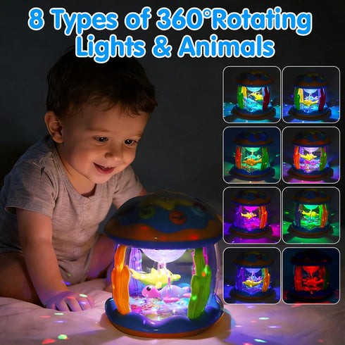 0-6 Tummy 0-3 4 5 6 7 8 9 6-12 1 2 Baby Toys Months Ocean Rotating Projector Musical Light Up Time Toys for Infants