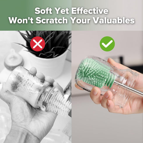 Green-1pk haakaa Cleaning Brush Silicone Bottle Brush Double-Ended Soft Silicone Bristles for Breast Pumps, Breast Milk