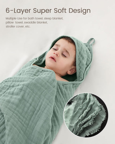 35x35 Inch 2 Pack 100% Hooded Baby Towels for Newborn, Muslin Cotton Baby Bath Towel with Hood for Baby Toddler