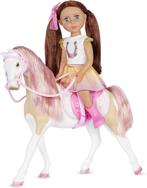 14-Inch Set 3+ Glitter Girls Toy Horse Bonnie Pink Mane & Tail with Silver Hair Tinsels Removable Saddle, Floral