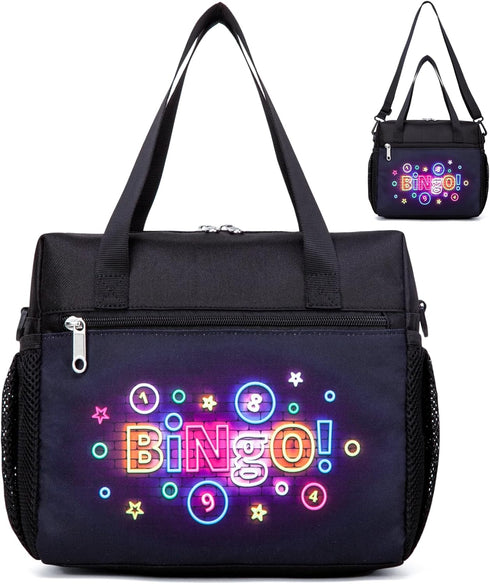 Bingo Bag for Supplies, Large Water Resistant Bingo Carry Bag with Pockets for Daubers, Markers, Gifts