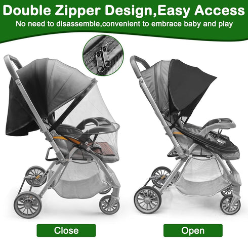 Wanateber 2-in-1 Baby Mosquito Net for Stroller Sun Shade, Stroller Cover for Sun Protection with Two-Way Zipper
