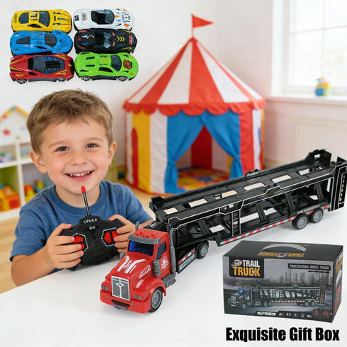 CALEST 6 14" 1:48 2 3-8 Remote Control Car Transporter Truck Includes Cars, Car Transporter Semi Truck Toy, Equipped